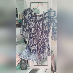 Blue Floral Off-Shoulder Romper